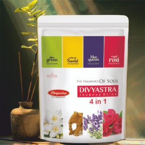 Divyastra 4 in 1 Incense Stick Zipper "Olive Green, Maharaja Sandal, Blue Queen, Royal Rosi" - Pack of 6